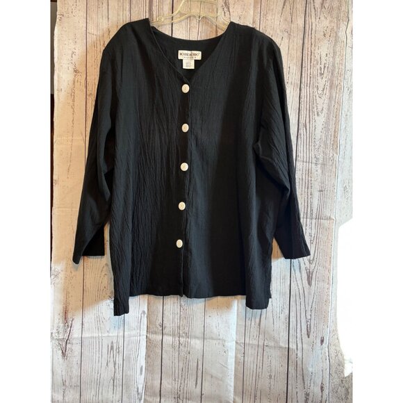 Brownstone Studio Womens Black Button-Down Blouse Size 3x 100% Cotton Made In Us